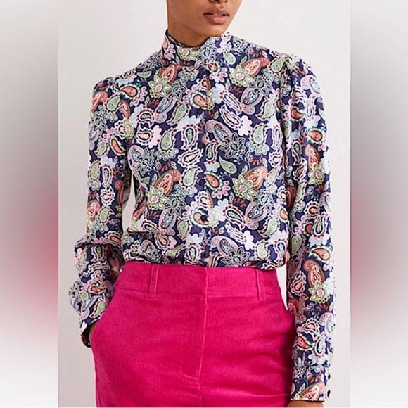 Boden Tops - Boden blouse NWT 6 silk tie neck blouse top shirt Navy Multi Paisley 100% silk